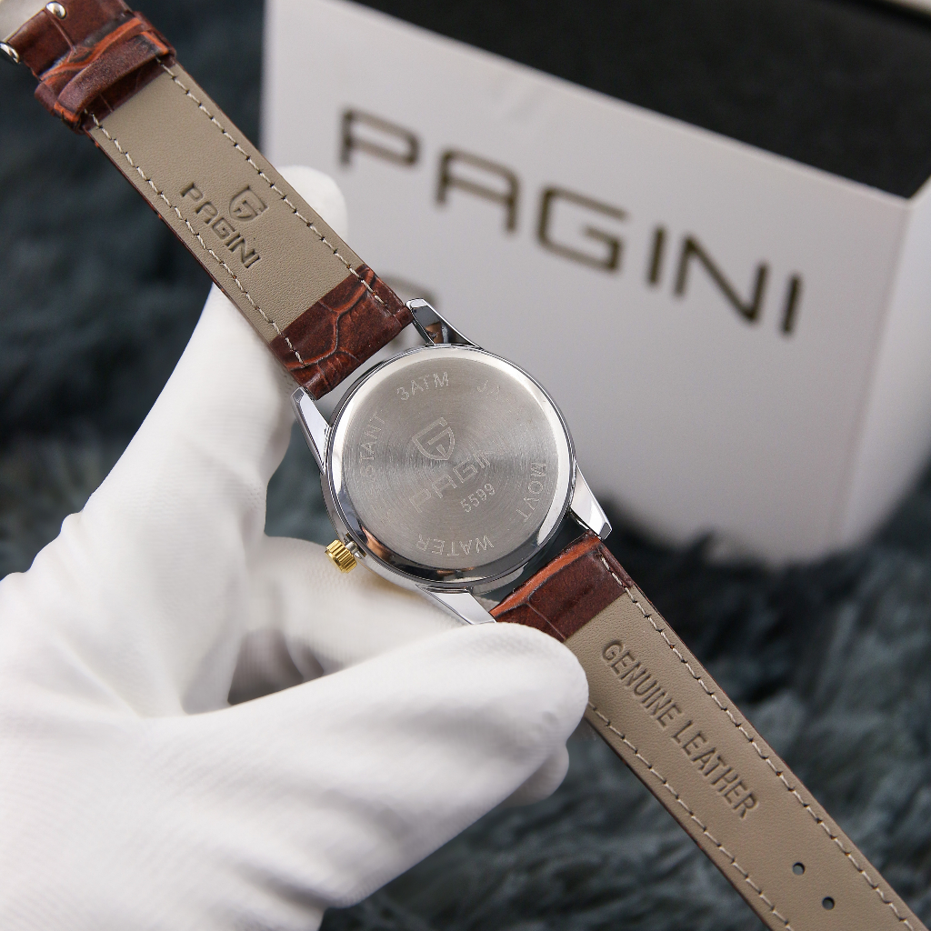 Đồng Hồ Nam Chính Hãng Pagini 5599 - Dây Da Cao Cấp - Kim Dạ Quang - Chống Nước Rửa Tay Đi Mưa