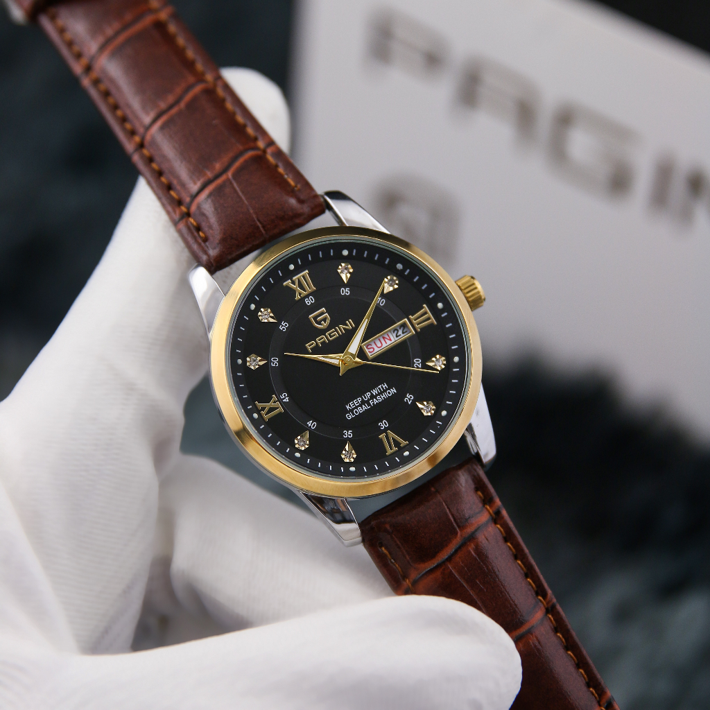 Đồng Hồ Nam Chính Hãng Pagini 5599 - Dây Da Cao Cấp - Kim Dạ Quang - Chống Nước Rửa Tay Đi Mưa