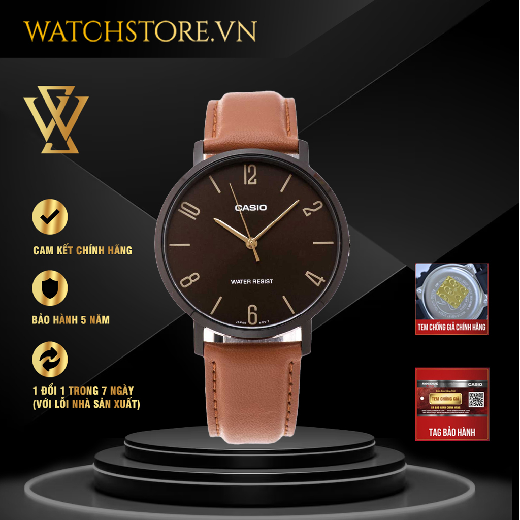 Đồng Hồ Quartz Nam Casio WATCHSTORE MTP-VT01BL-5BUDF Thiết Kế Kính Khoáng 40mm, Dây Đeo Da Và Vỏ Thép Không Gỉ