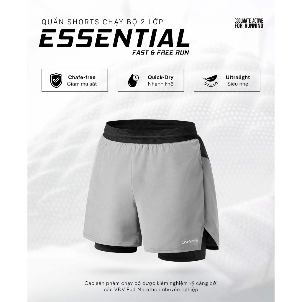 Quần shorts chạy bộ 2 lớp Essential Fast & Free Run Coolmate