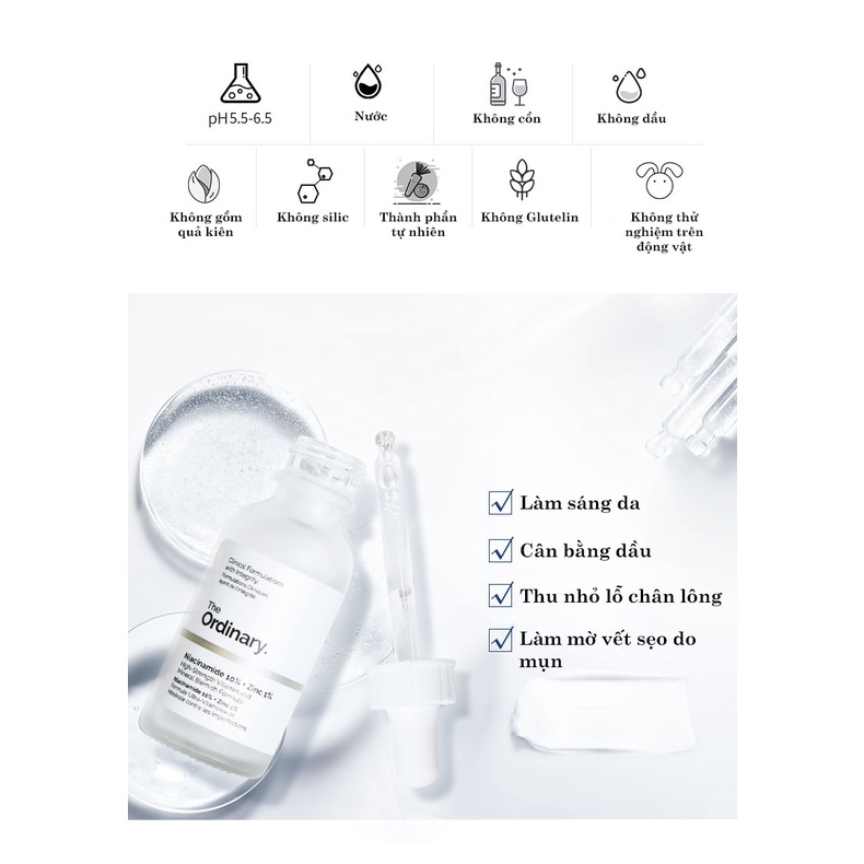 Serum The Ordinary Niacinamide 10% + Zinc 1% Giúp Cân Bằng Bã Nhờn Làm Sáng Da Thu Nhỏ Lỗ Chân Lông 30ml/Belle Cosmetics