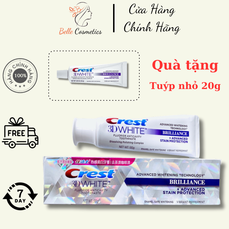 Kem đánh răng crest 3D White Brilliace trắng sáng , hương bạc hà tươi mát , đánh bay vết ố bẩn / Belle Cosmetics