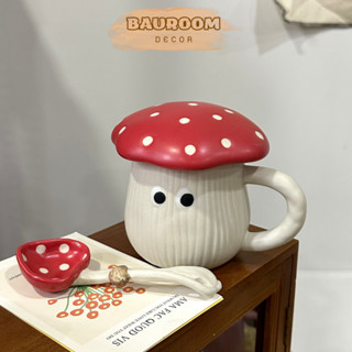  Ly sứ có nắp đĩa sứ muỗng sứ tạo hình nấm dễ thương decor bàn ăn thêm ấn tượng  có sẵn   ảnh thật  