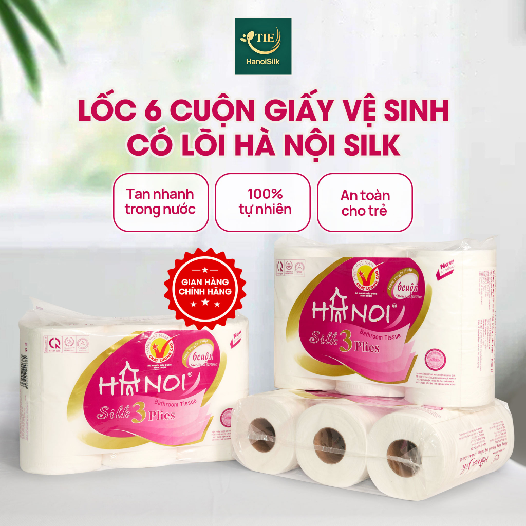 Giấy Vệ Sinh Hanoi Silk Cao Cấp 3 lớp 6 cuộn có lõi