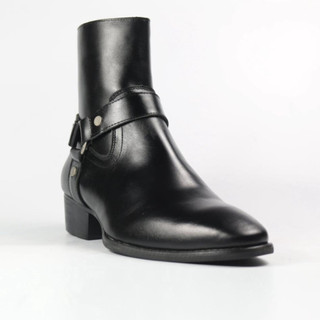 Giày Nam Da Bò Harness Boot, Giày Cao Cổ, Boot Nam Đế Cao 5cm, Giày Nam Cao Cấp Da Nappa Bóng Kéo Khóa Có Đai Xích - 868