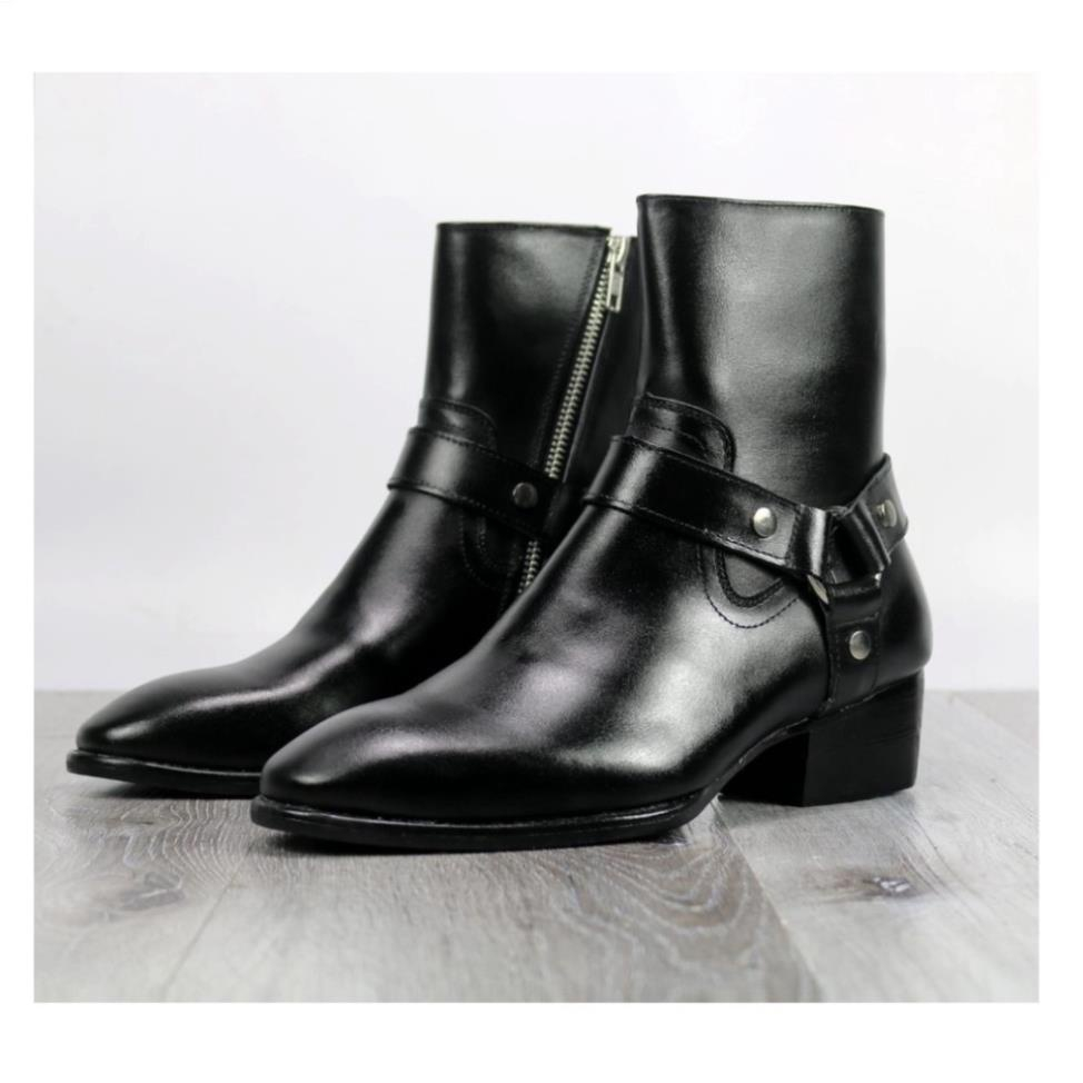 Giày Harness Boot Nam Kiểu Dáng Thời Trang, Giày Da Nam Khóa Kéo Độn Đế Tăng Chiều Cao - Xưởng Giày Chelsea Boot