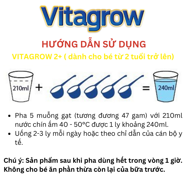 Sữa bột Vita Grow 2+ 900g giúp bé tăng chiều cao hiệu quả - VitaDairy