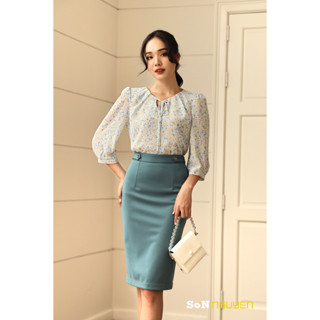 SONNGUYEN Áo sơ mi nữ công sở hoa nhí tay lỡ 31402