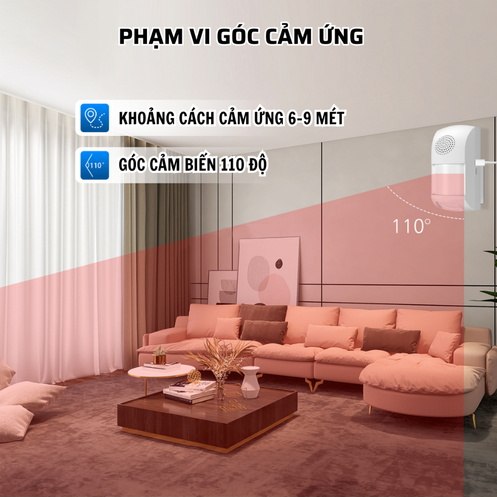 Chuông báo động chống trộm cảm biến hồng ngoại kết nối wifi CTFAST CS62W - Điều khiển từ xa qua app, âm báo 110 dB