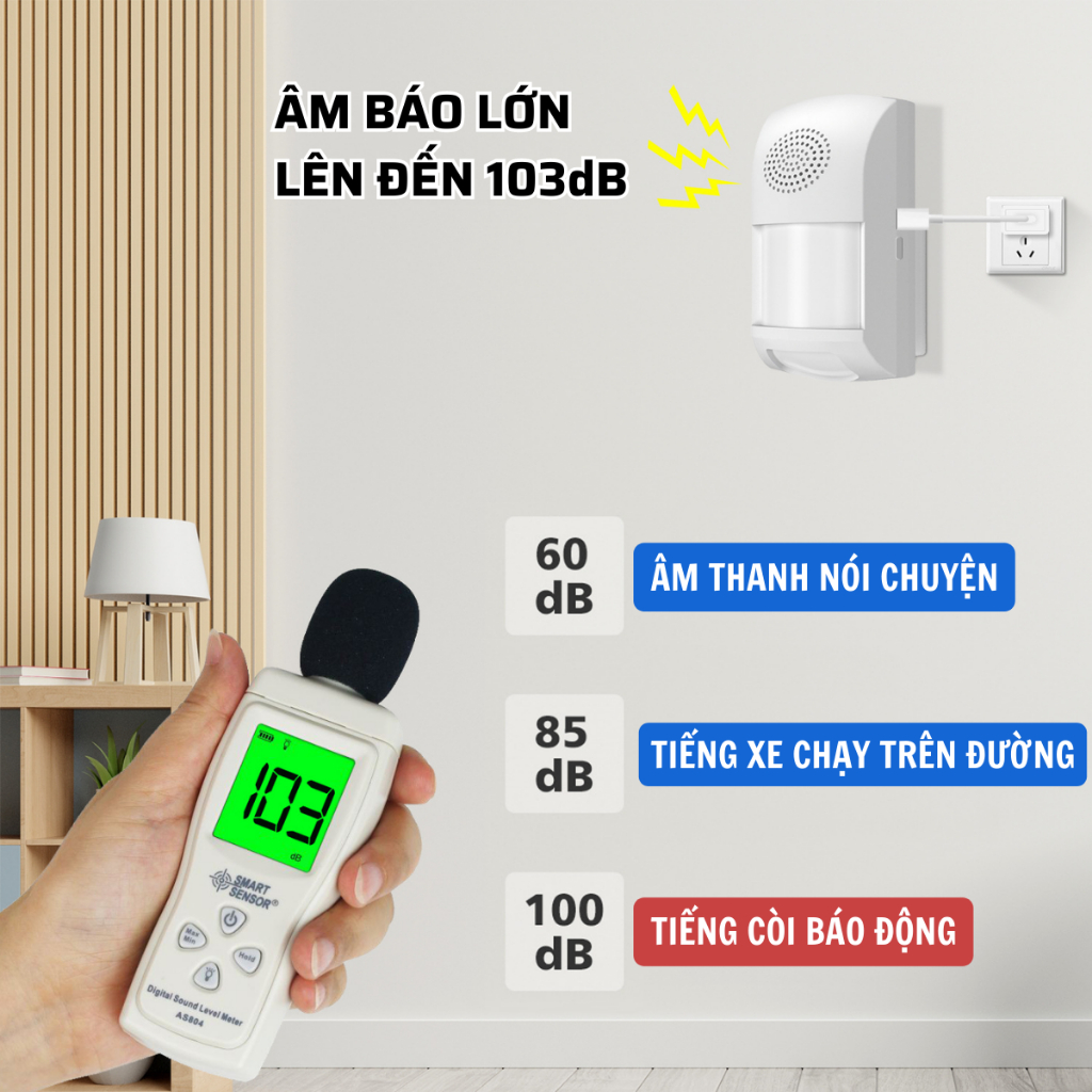 Chuông báo động chống trộm cảm biến hồng ngoại kết nối wifi CTFAST CS62W - Điều khiển từ xa qua app, âm báo 110 dB