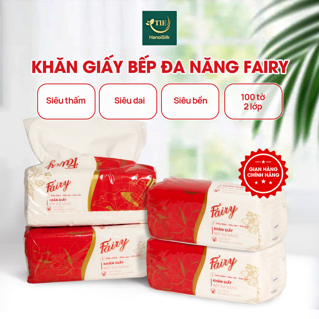 Khăn Giấy Lau Đa Năng, Khăn Lau Bếp FAIRY 100 tờ Dày Dai Thấm Hút Dầu Tốt, Lau Bếp, Lau Khô Chén Bát Tiện Dụng Tiết Kiệm