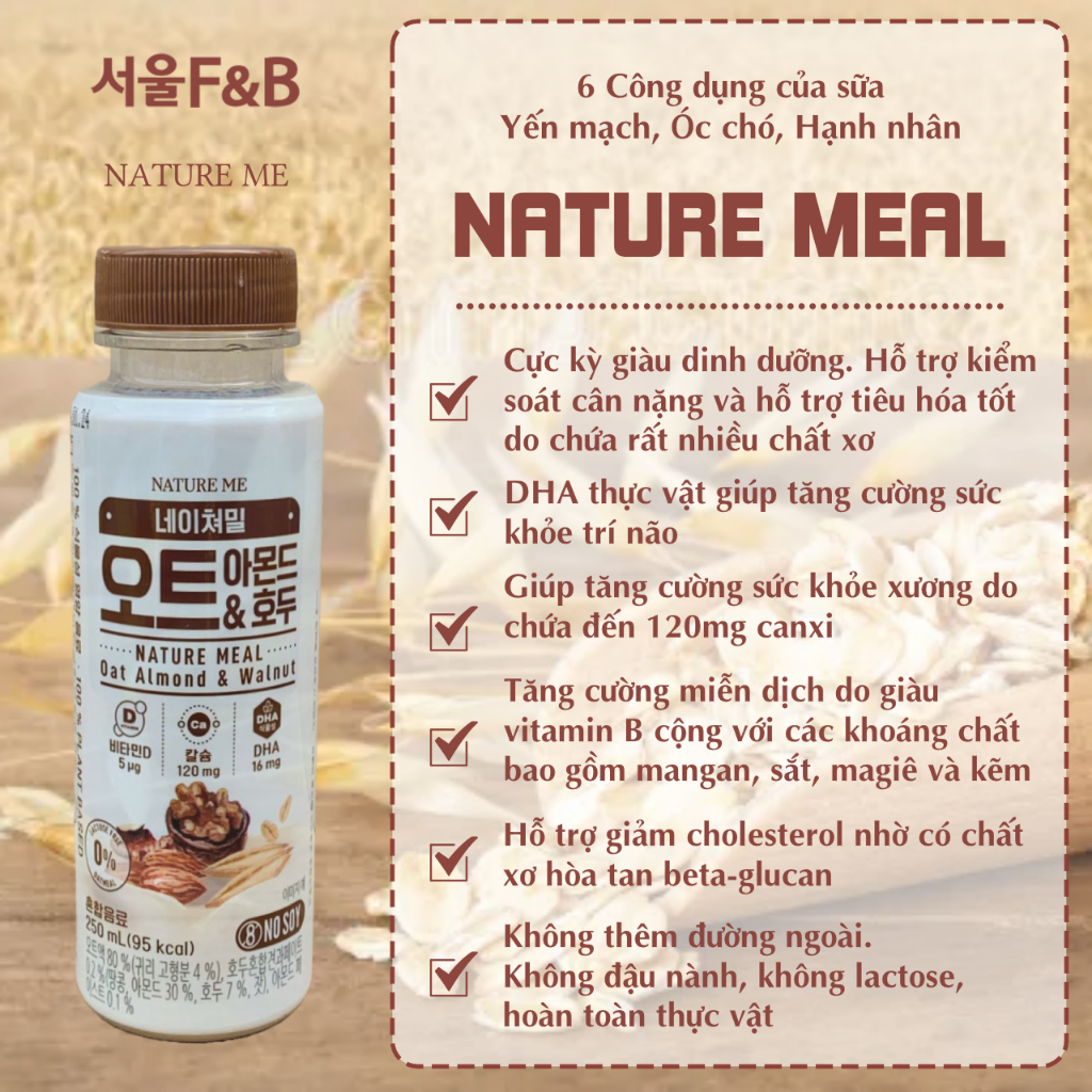 Sữa hạt Nature Meal Hàn Quốc ko đậu nành kiểm soát cân nặng cho mẹ bầu