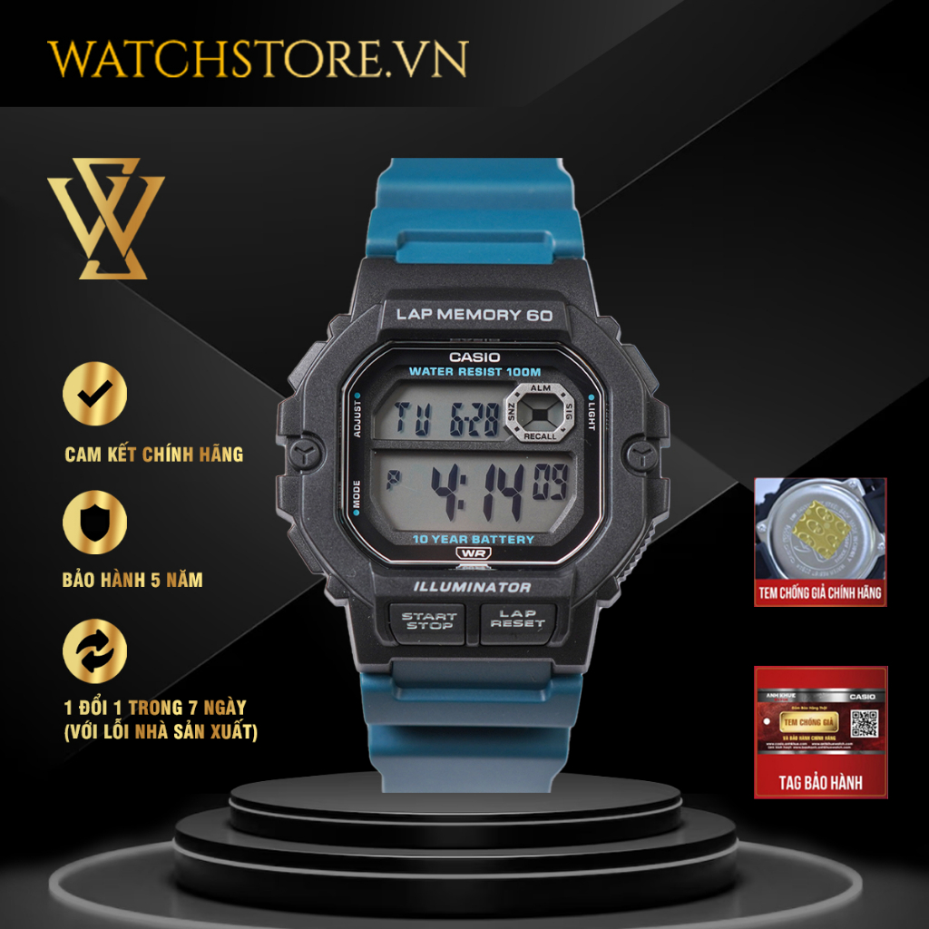 Casio WS-1400H-3AVDF - Đồng Hồ Nam - Pin / Quartz - Kính Nhựa - Size Mặt 44.5mm - Bảo Hành 5 Năm - Chính Hãng 100%