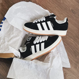 Giày Thể Thao Adidas Campus 'Black White Gum' HQ8708 Campus Đen Sọc Trắng Đế Vàng bản SC, Giày adidas campus đen trắng