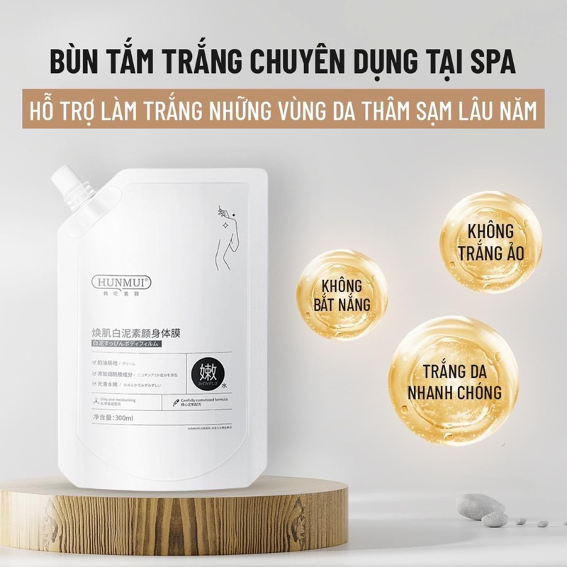 Mặt nạ ủ trắng da đất sét tắm trắng body Niacinamide giữ ẩm Hunmui 300ml