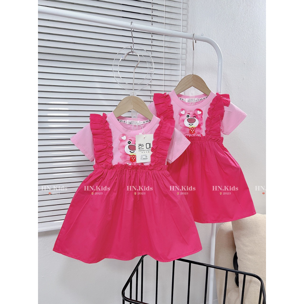 Váy gấu dâu lotso phối tay bèo xinh yêu cho bé gái