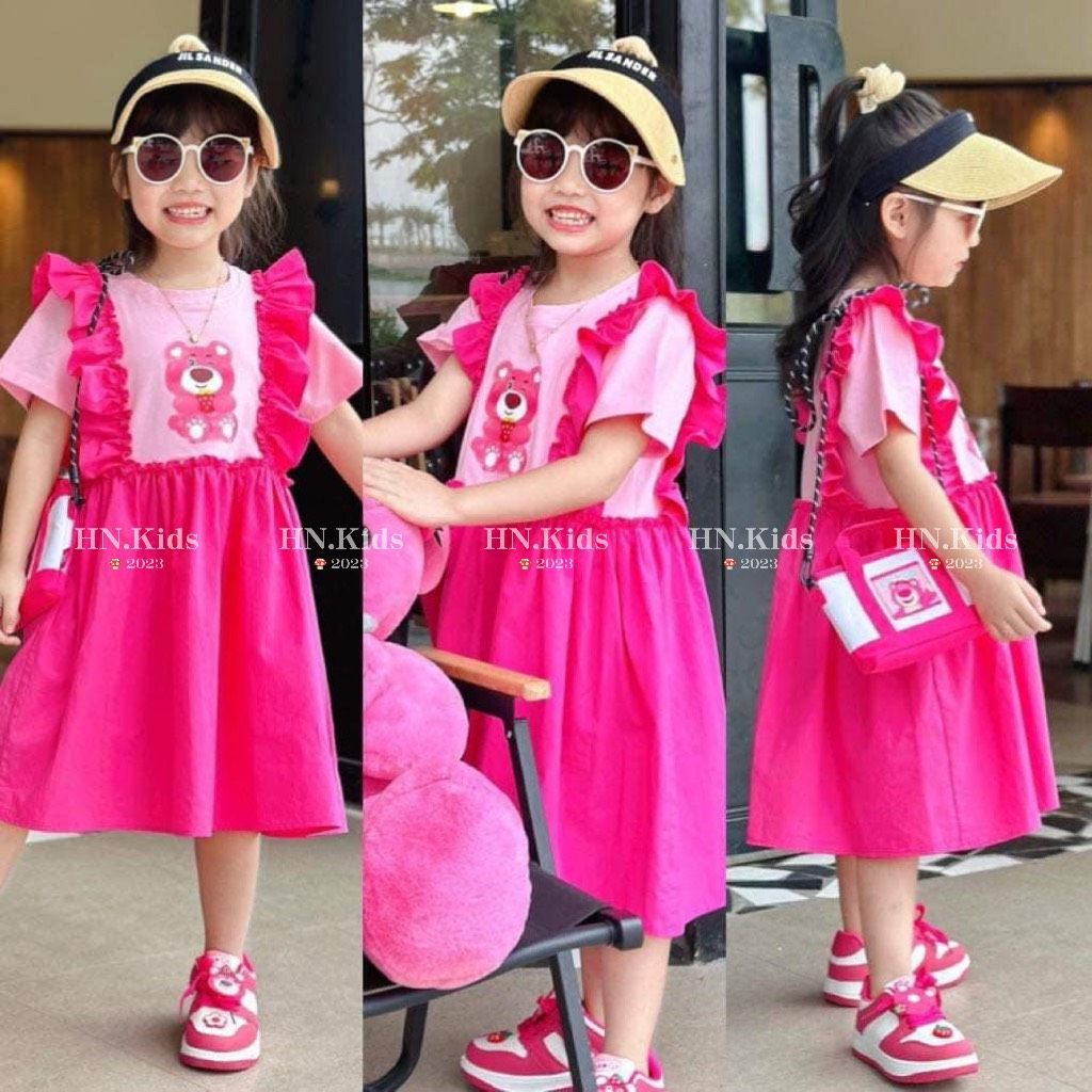 Váy gấu dâu lotso phối tay bèo xinh yêu cho bé gái