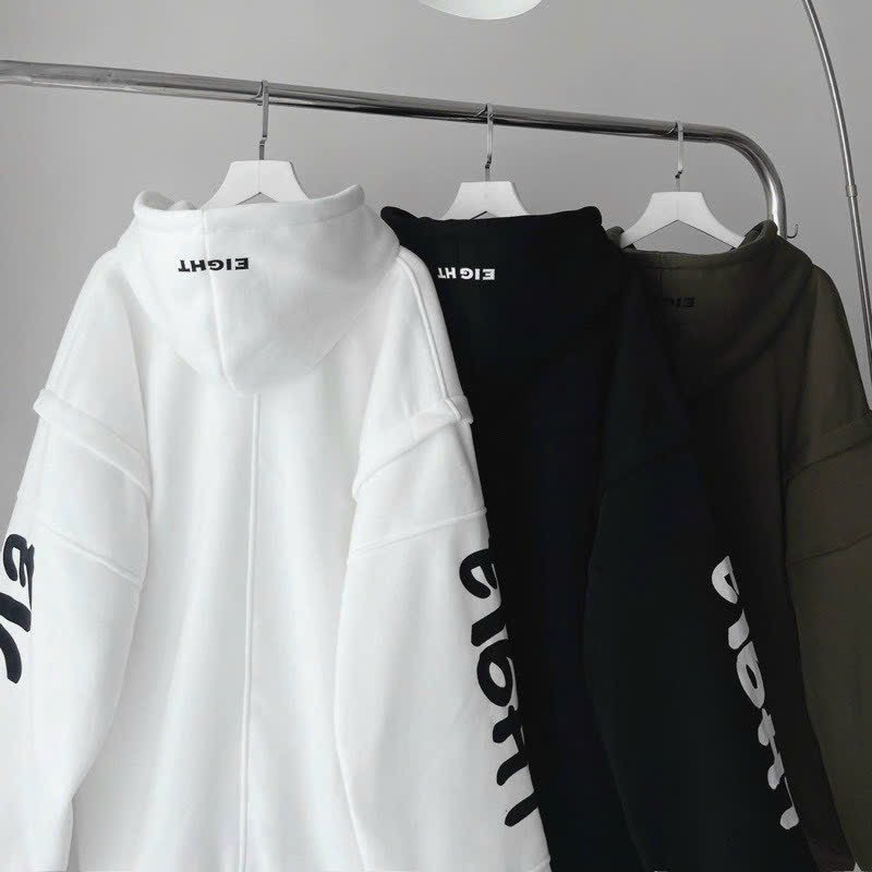 Áo Hoodie Nỉ Unisex Form Rộng Xanh Rêu EIGHT Hot Trend