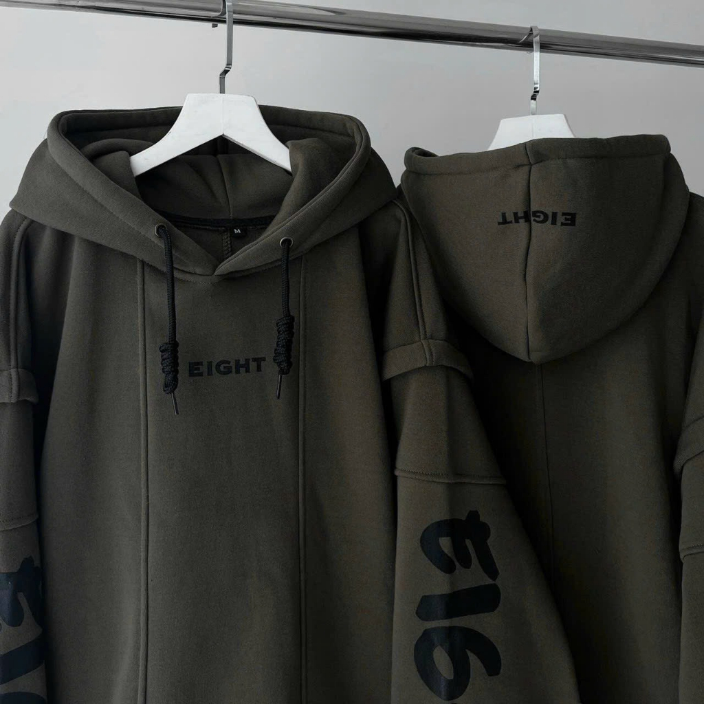 Áo Hoodie Nỉ Unisex Form Rộng Xanh Rêu EIGHT Hot Trend
