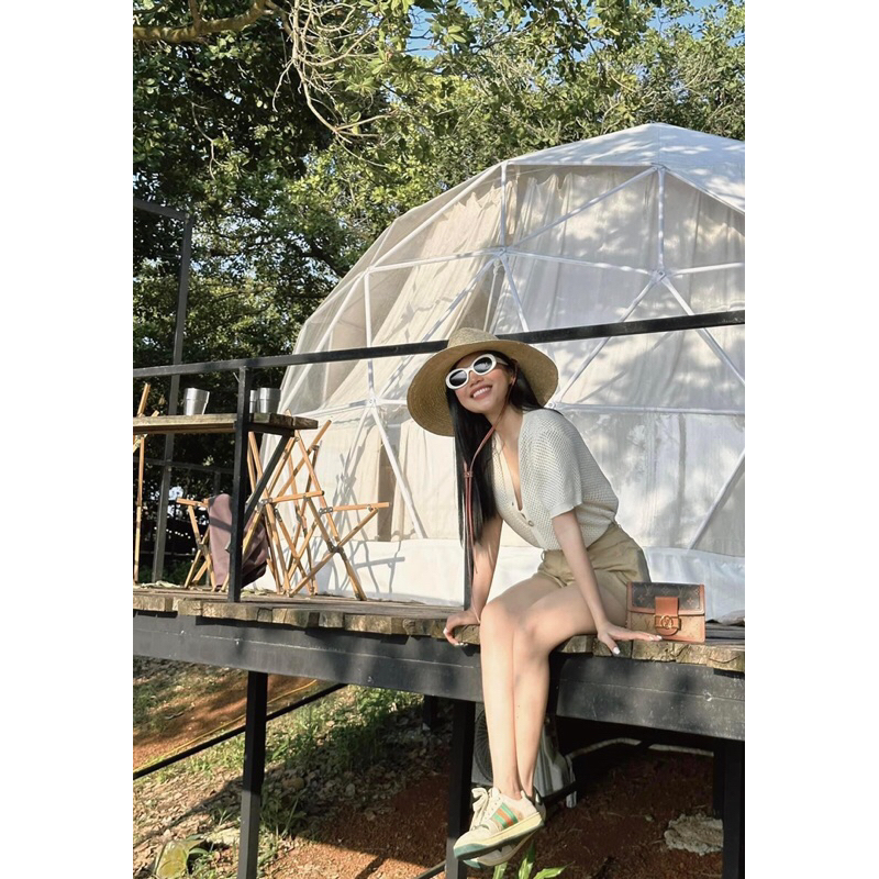 Set 3Món Áo Khoác Ren Phối Áo 2Dây Mix Quần Sooc Be