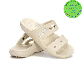 Dép lê 2 quai ngang crocs band classic màu kem, hàng chuẩn xịn, full box