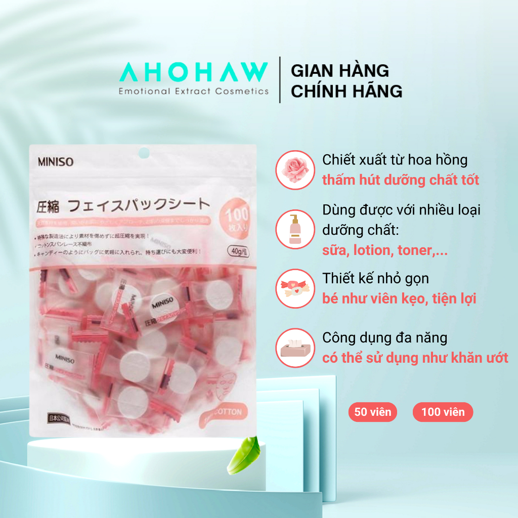 Mặt Nạ Giấy Nén Miniso Nhật Bản Túi 100 Viên