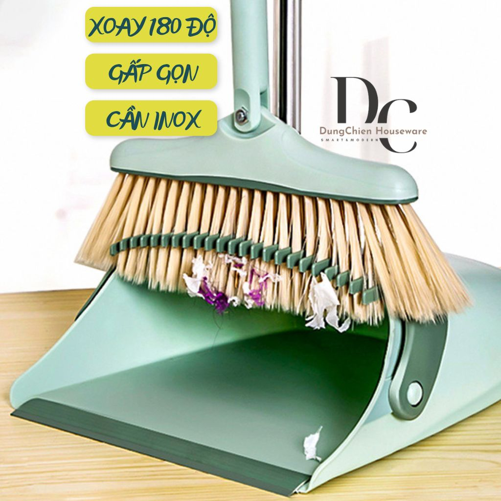 Chổi Quét Nhà Thông Minh Cao Cấp DC, Chổi Nhựa PP Xoay 180 Kèm Hốt Rác Gấp Gọn Tiện Lợi
