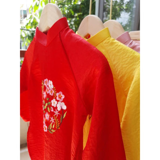 Áo dài đỏ lụa Mango cao cấp mát lịm size 9-48kg cho bé gái