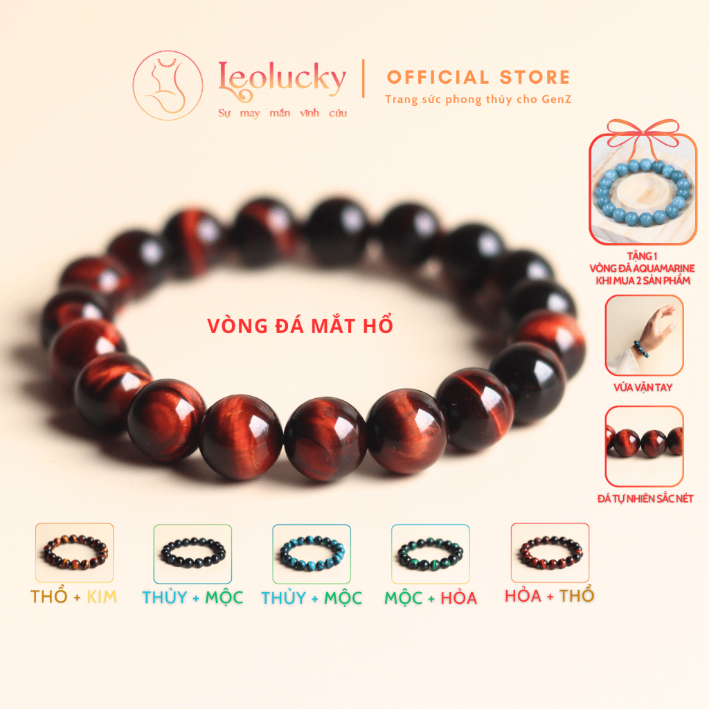 Vòng tay phong thủy nam nữ Leolucky đá mắt hổ cao cấp mang lại may mắn tài lộc