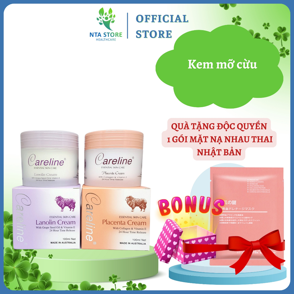 Kem mỡ cừu (tím)/nhau thai cừu (cam) Careline Lanolin/Placenta Cream, Úc (100ml)