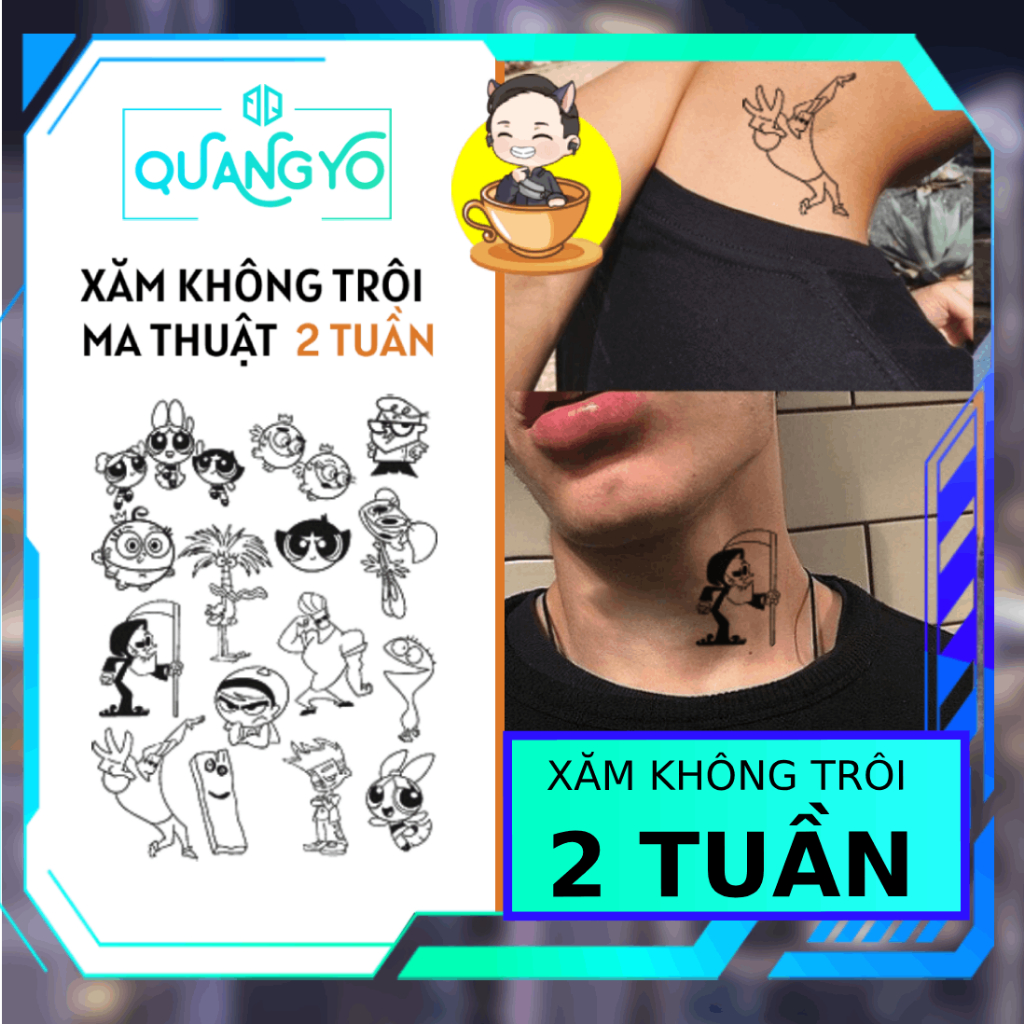 Hình xăm không trôi Cartoon Network nhân vật Powerpuff Girls, Grim , Johnny Bravo 2 Xăm giống Inkaholic