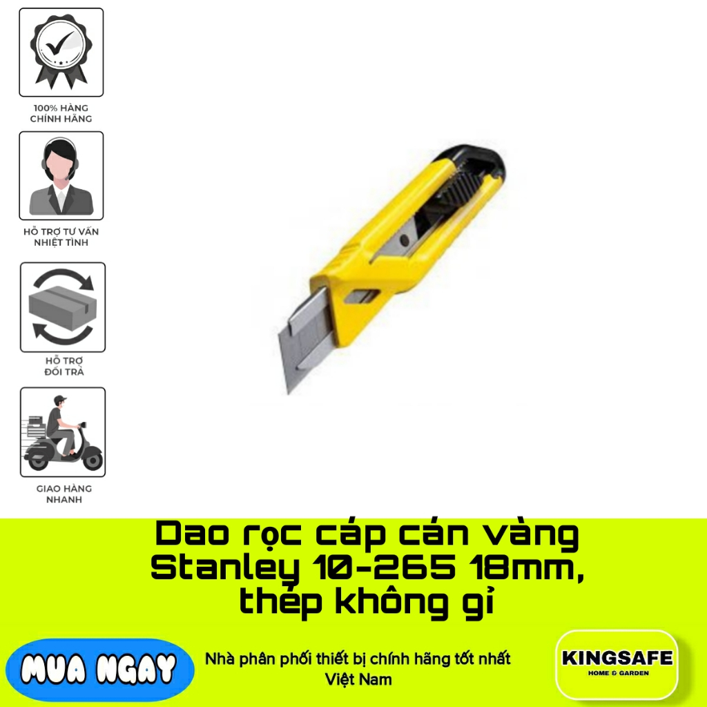 Dao rọc cáp cán vàng Stanley 10-265 18mm, thép không gỉ