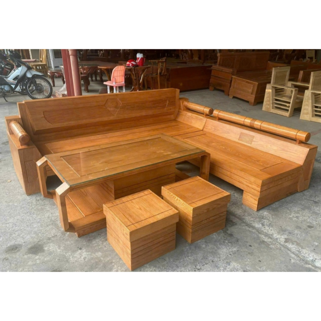 Bộ sofa sồi góc kim cương tay trơn thanh lịch -Bộ bàn phòng khách gía rẻ (FREESHIP 80KM)
