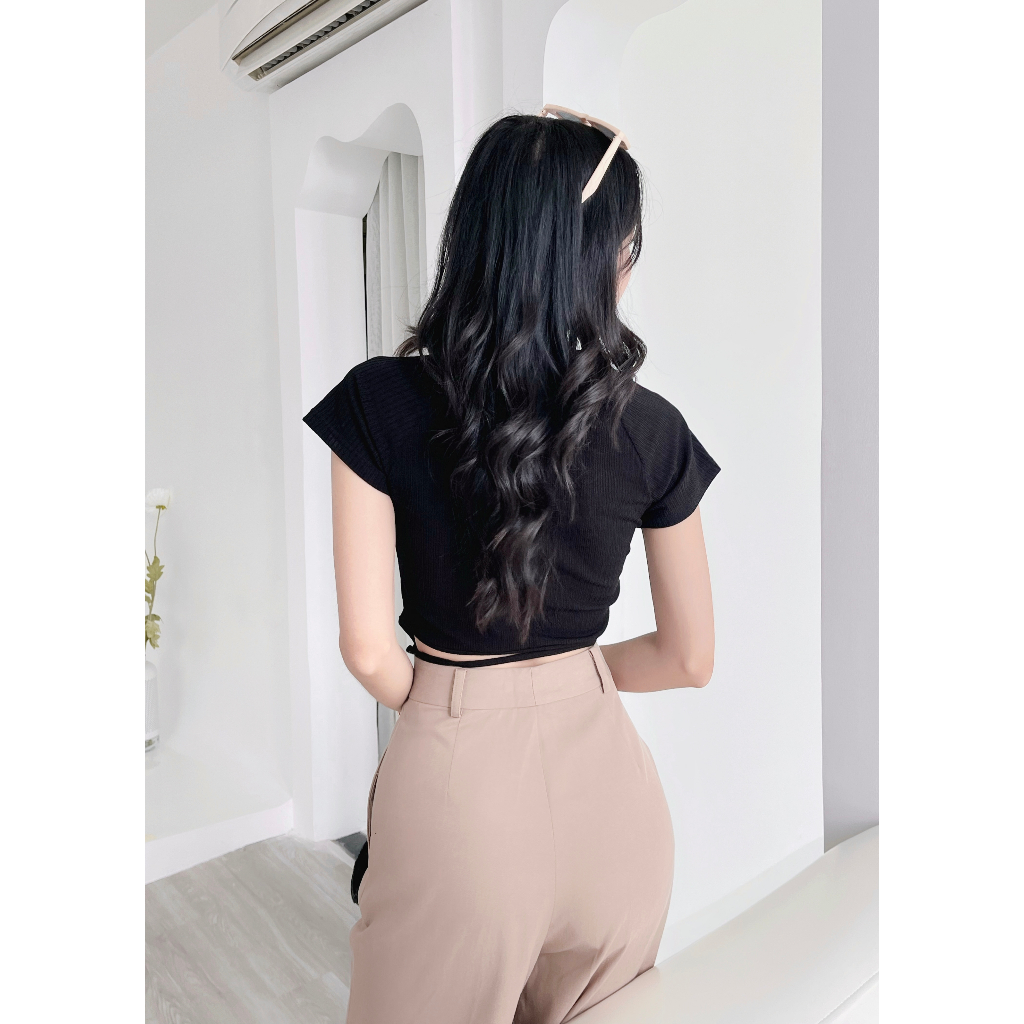 Áo croptop GAGO tay ngắn cổ tròn chất thun cotton GA4435