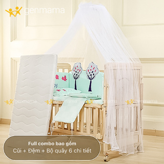 Cũi Gỗ Cho Bé 2 Tầng Genmama Có Bánh Xe Ghép Cạnh Giường Ba Mẹ KT