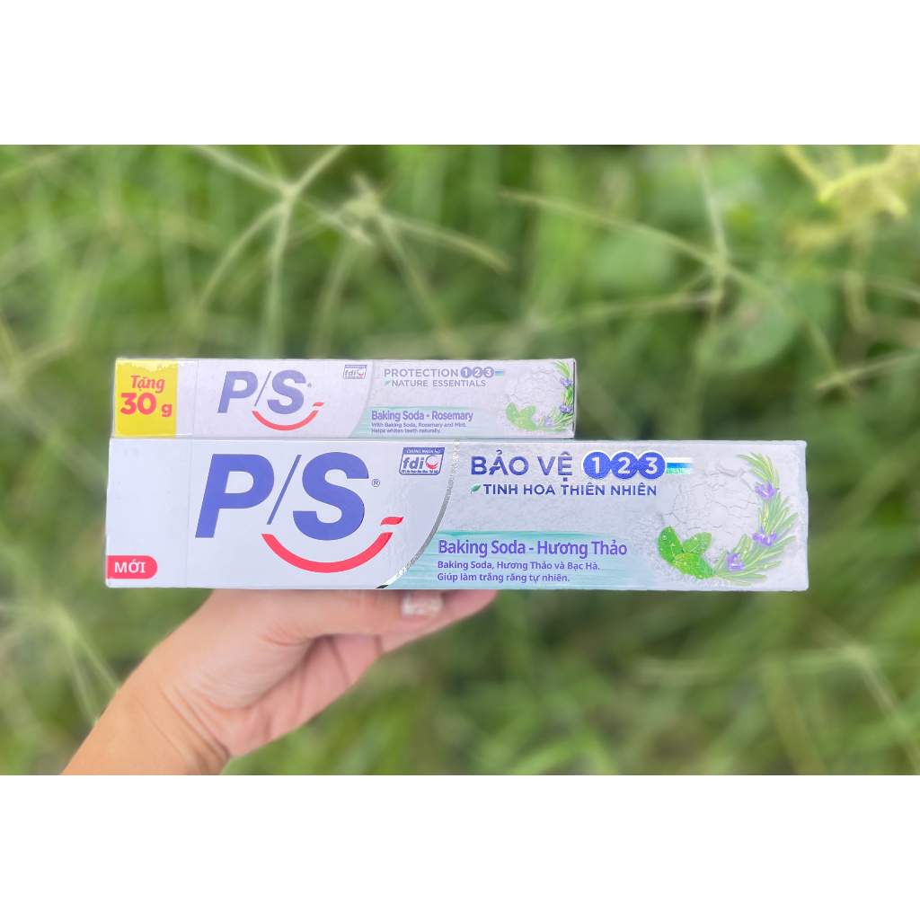 Kem đánh răng P/S 123 Baking Soda & Hương thảo Trắng răng tự nhiên 180g tặng kèm cây 30g