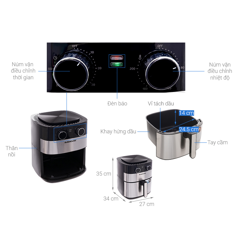 Nồi chiên không dầu 6.0L SUNHOUSE SHD4026