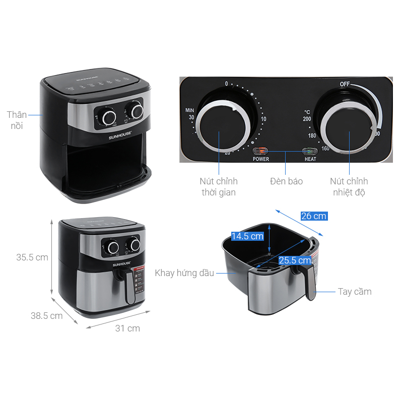 Nồi Chiên Không Dầu 9L SUNHOUSE SHD4035