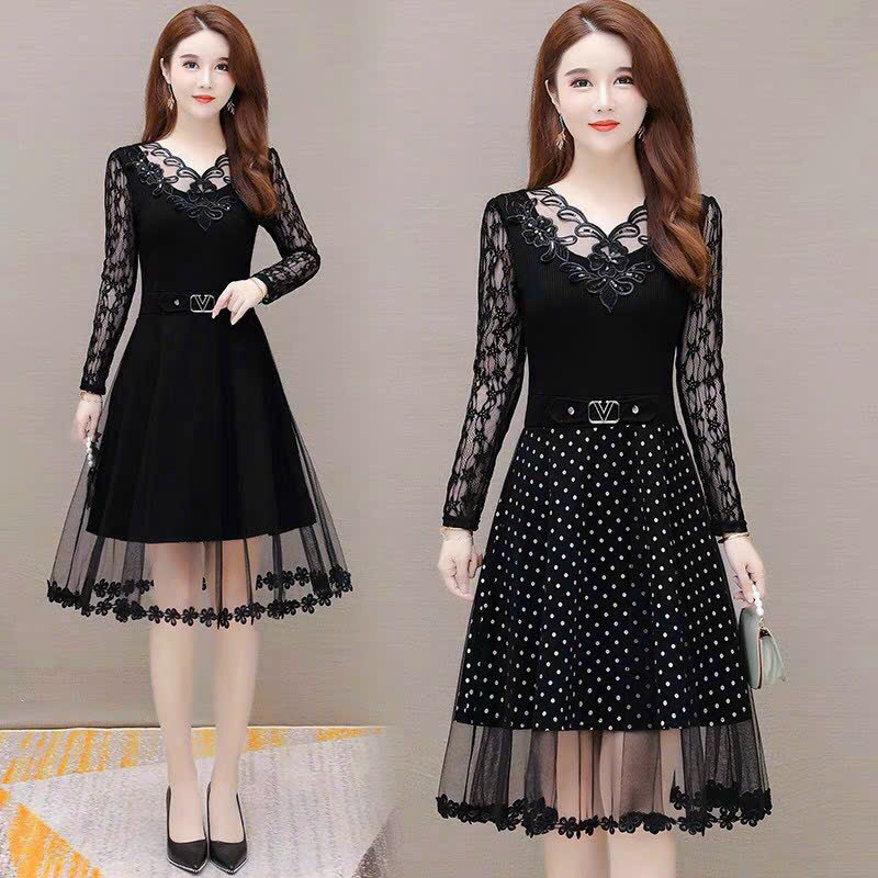 Đầm xòe phối ren lưới _ Đầm thiết kế nhiều form size M.L.XL.2XL