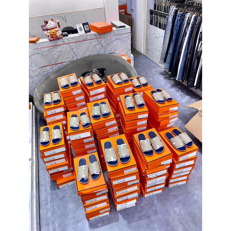 Dép lê nam HM bản quai da bò đế phíp cao cấp fullbox