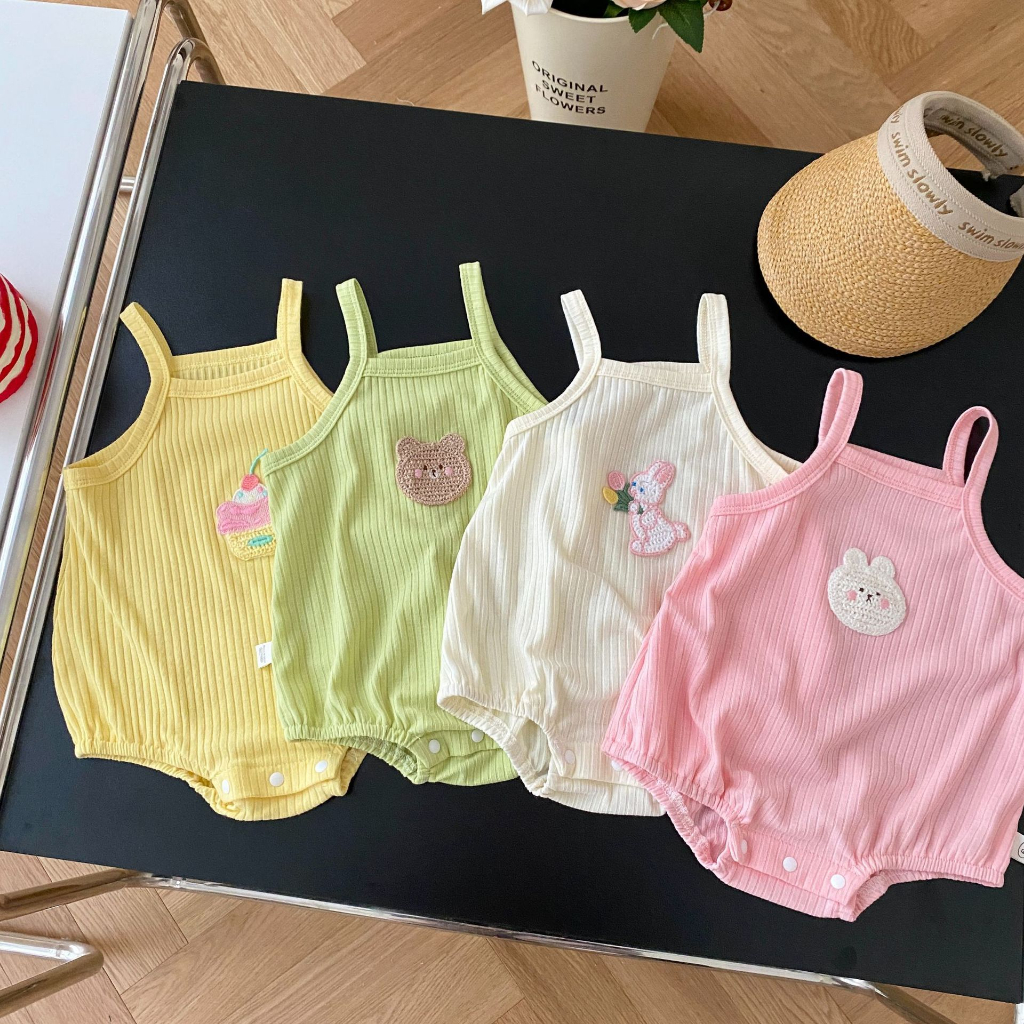 Bodysuit cho bé gái chất thun Hàn mềm mát cho bé gái sơ sinh, Đồ bộ body 2 dây bé gái dễ thương