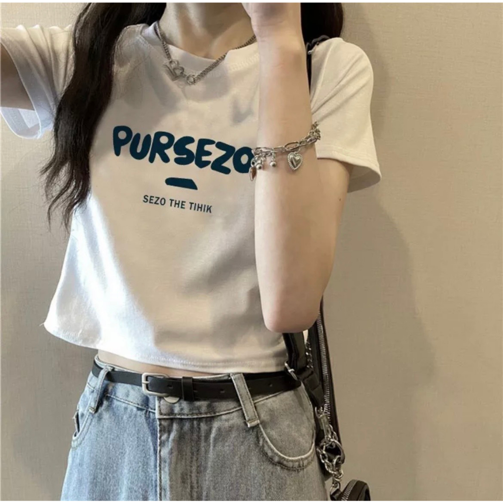 Áo phông croptop.áp phông nữ in chữ Pursezo hai màu đen,trắng hotrend màu hè