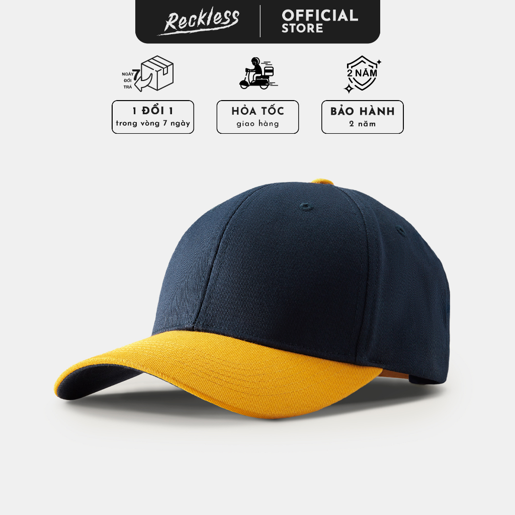 Nón Bóng Chày Lưỡi Trai Màu Navy Phối Vàng Reckless Signature Ballcap Vải Kaki Cotton