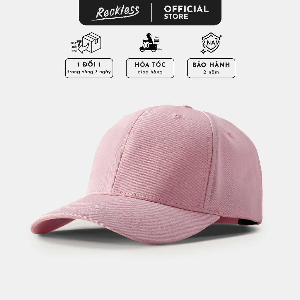 Nón Bóng Chày Lưỡi Trai Màu Hồng Trơn Reckless Signature Ballcap Vải Kaki Cotton