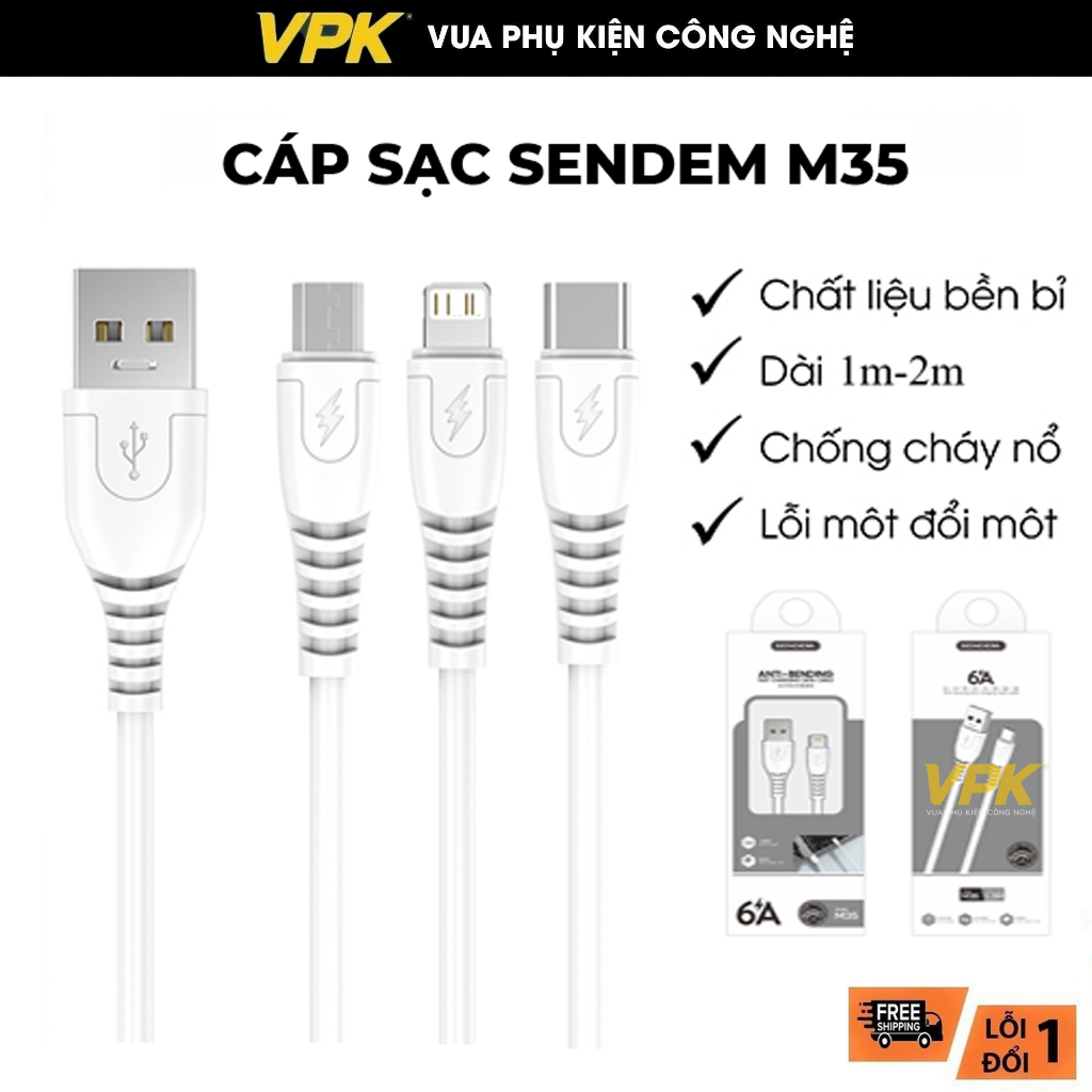 Cáp Sạc Sendem M35 5A 1M Và 2M Dùng Cho Tất Cả Các Dòng Điện Thoại M35