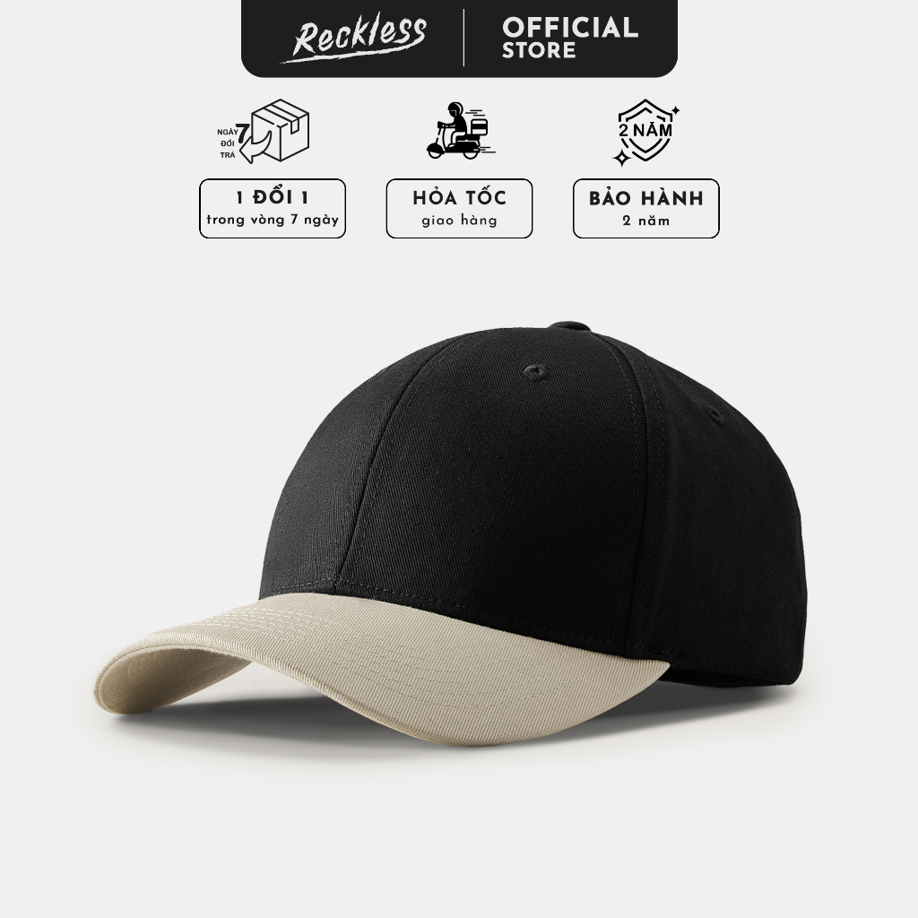 Nón Bóng Chày Lưỡi Trai Màu Đen Phối Be Reckless Signature Ballcap Vải Kaki Cotton