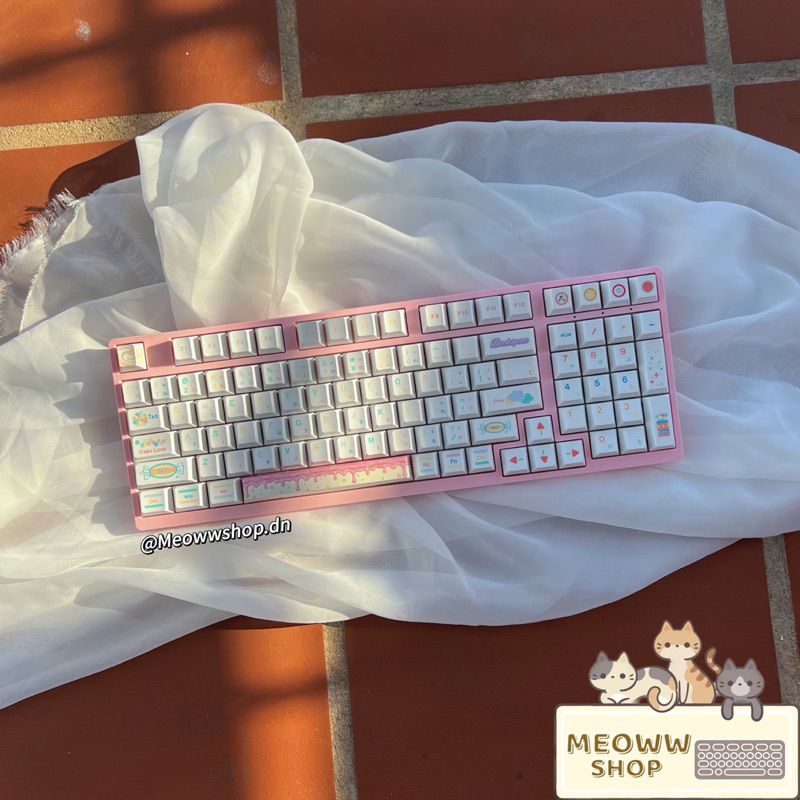 Keycap Cute Cat màu pastel dễ thương cho bàn phím cơ