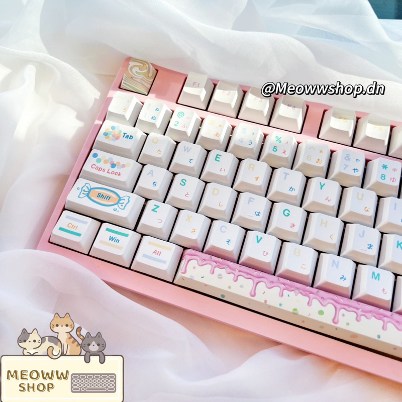 Keycap Cute Cat màu pastel dễ thương cho bàn phím cơ