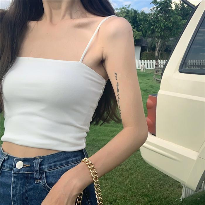 Áo hai dây len gân không tay dáng ôm viền trơn tương phản