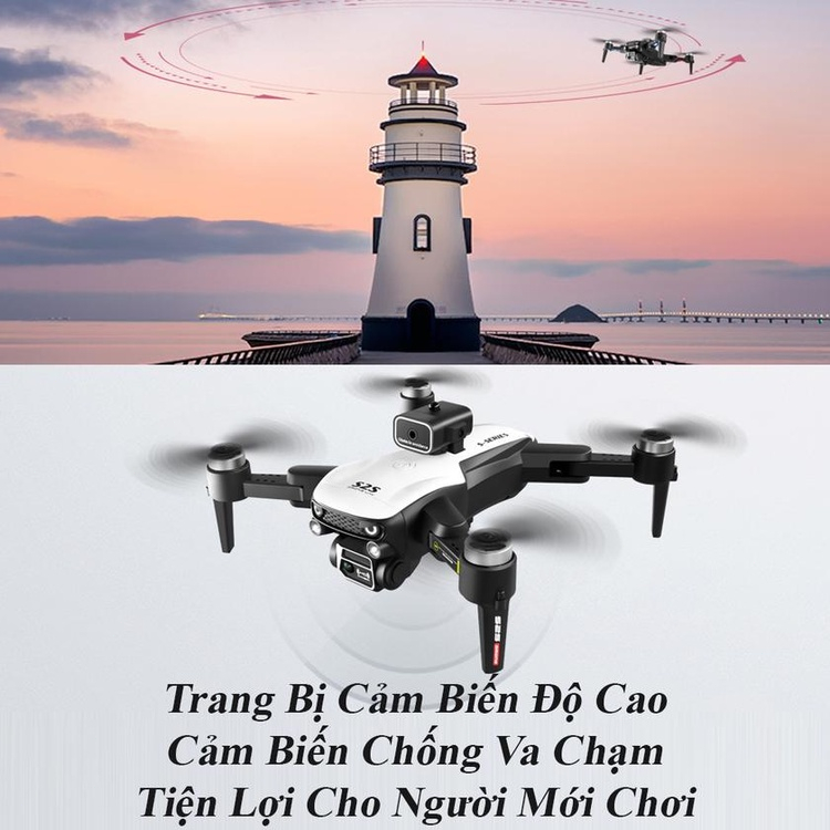 Flycam S2S PRO MAX Động Cơ Không Chổi Than Tích Hợp 2 Camera HD, Máy Bay Plycam Quay Phim Chụp Ảnh Trên Không